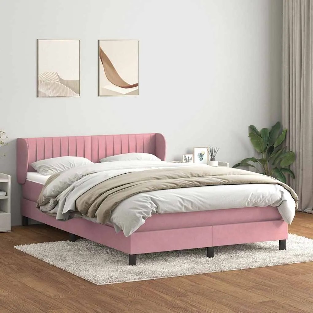 vidaXL Cama box spring com colchão 160x210 cm veludo rosa