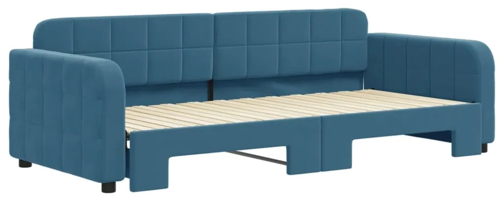 Sofá-cama com gavetão 90x200 cm veludo azul