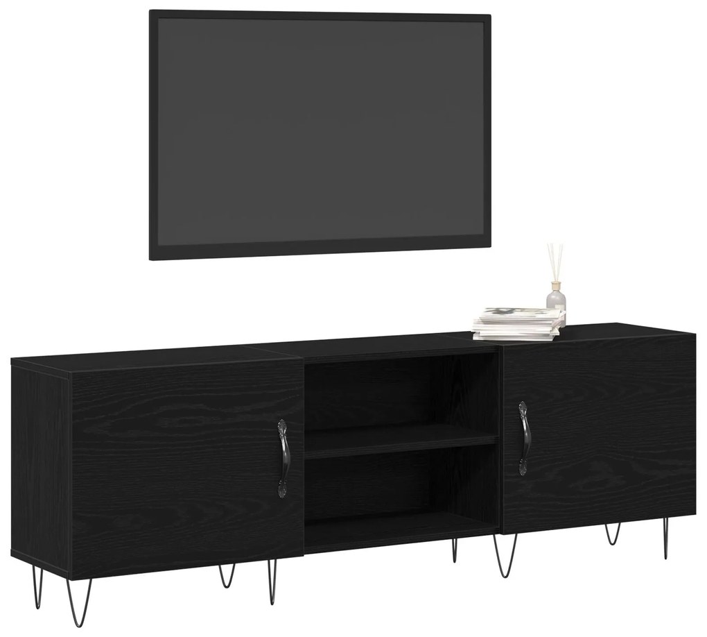 Armário para TV vidaXL Preto Carvalho 150x30x50 cm Madeira engenheirad