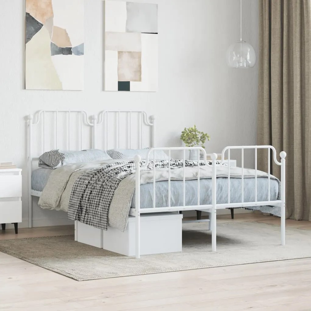 vidaXL Estrutura de cama com cabeceira e pés 120x190 cm metal branco