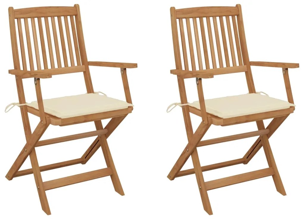 vidaXL Cadeiras de jardim dobráveis c/ almofadões 2 pcs acácia maciça