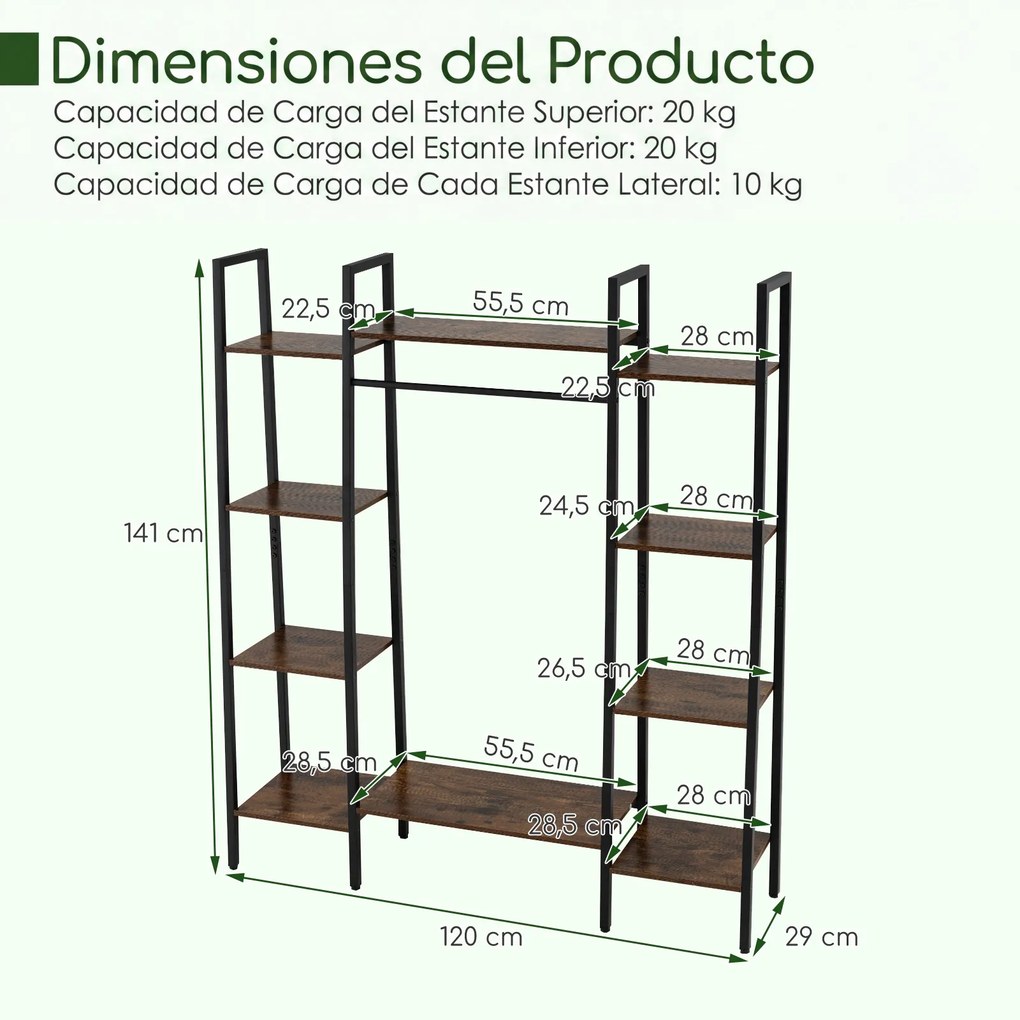Suporte para plantas 120 x 29 x 141 cm de 10 níveis com iluminação LED ajustável, estrutura metálica, estantes e barra de arrumação para vasos, Castan