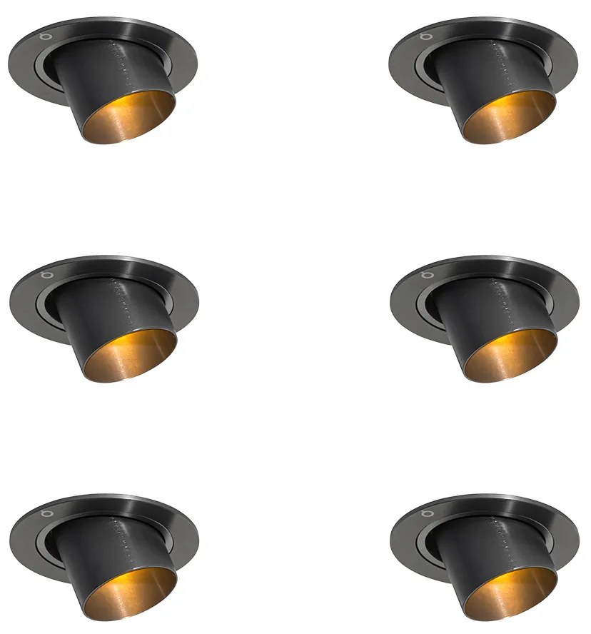 Set van 6 inbouwspots gunmetal GU10 35mm rond kantelbaar - Installa Moderno