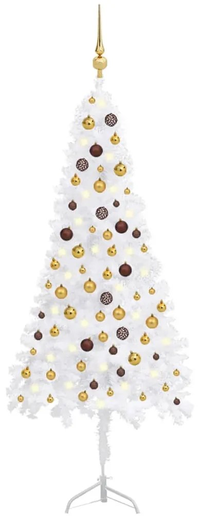 3077949 vidaXL Árvore Natal artif. canto c/ luzes LED/bolas 180 cm PVC branco