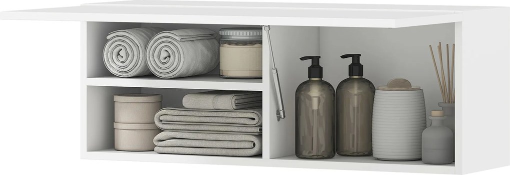 Armário de parede para casa de banho 80 x 25 x 30 cm, móvel suspenso com porta com dobradiças, branco