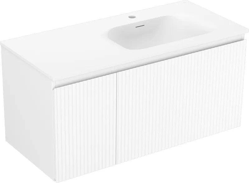 Mexen Rivel armário de casa de banho 100 cm com lavatório Vela à direita, 1S, 1D, ranhurado, branco mate
