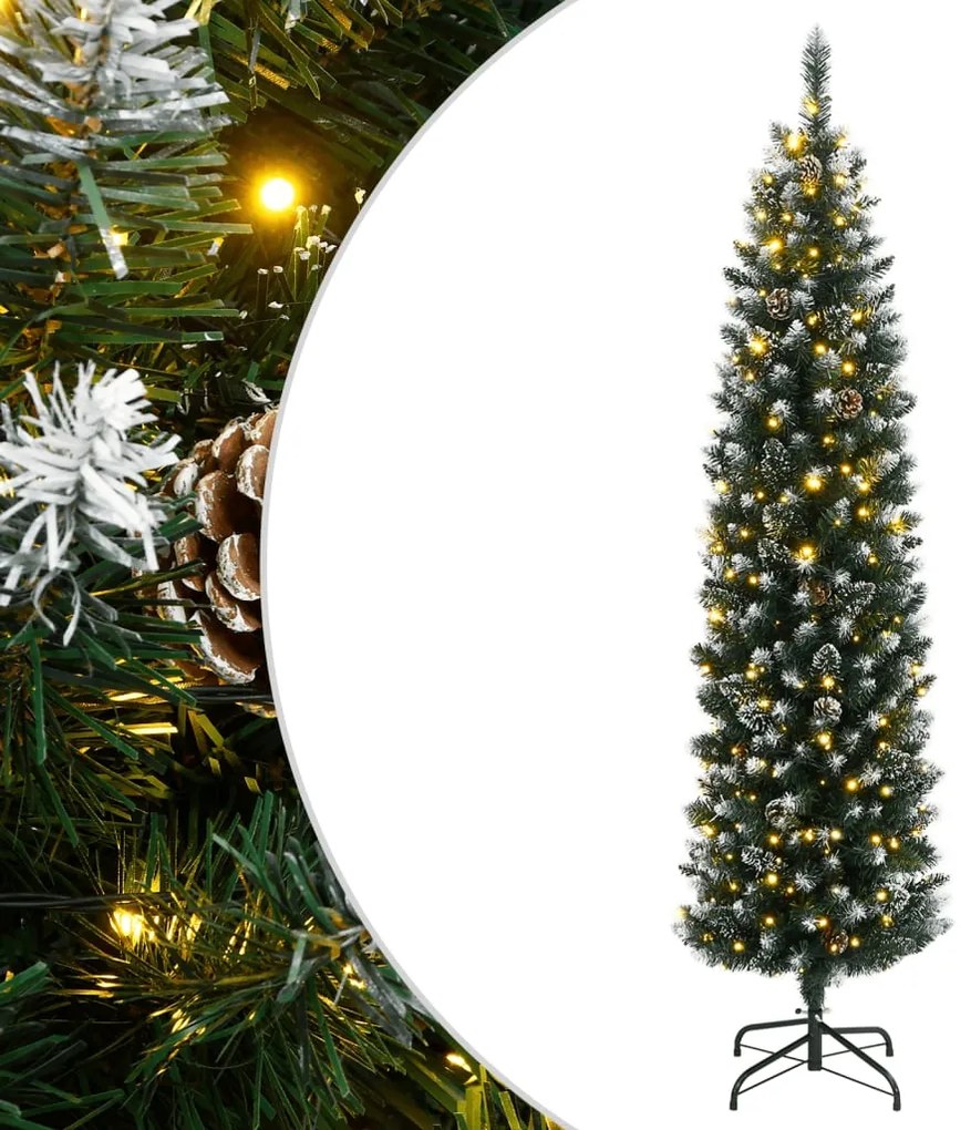Árvore de Natal artificial fina com 300 luzes LED 210 cm