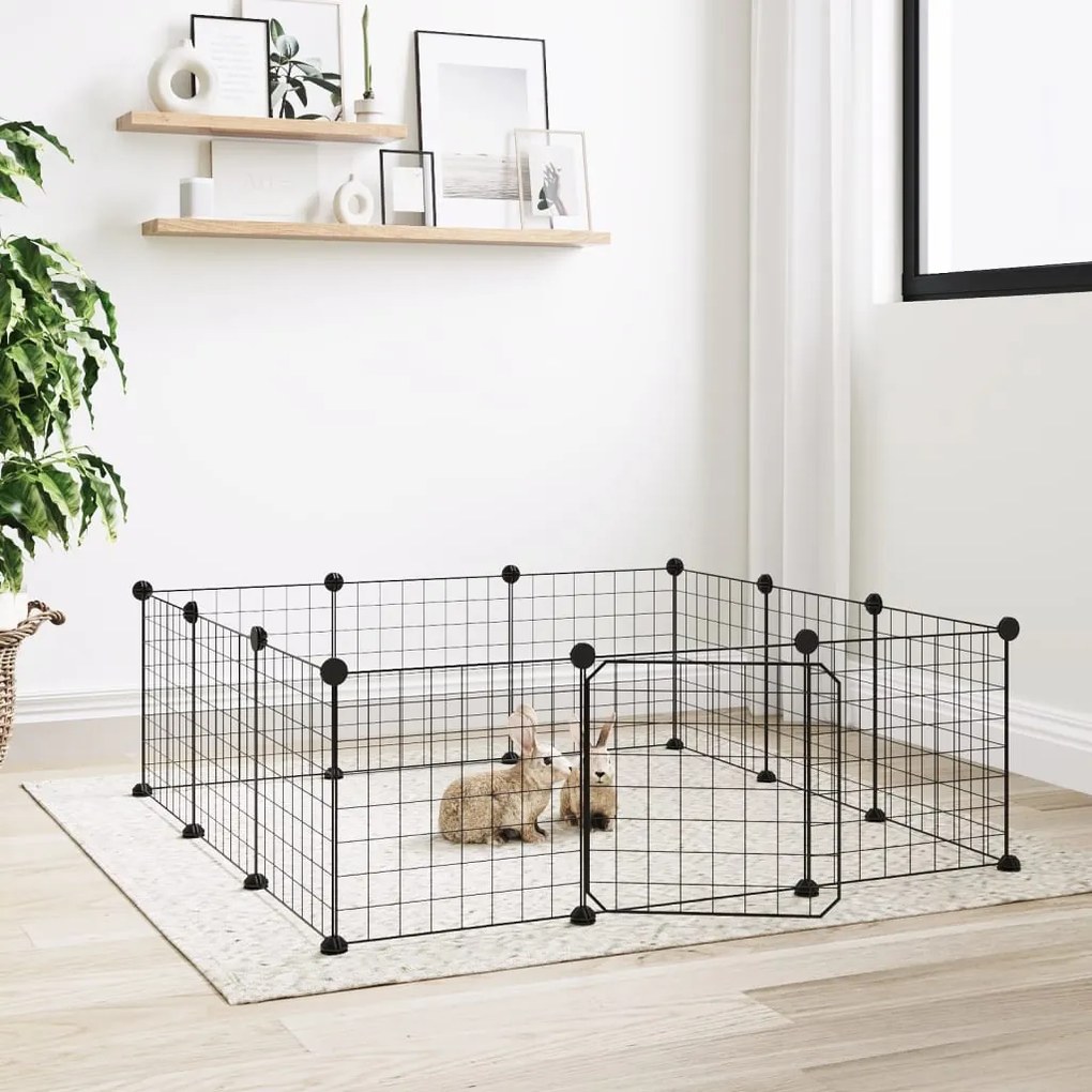 vidaXL Gaiola p/ animais de 12 painéis c/porta 35x35 cm aço preto