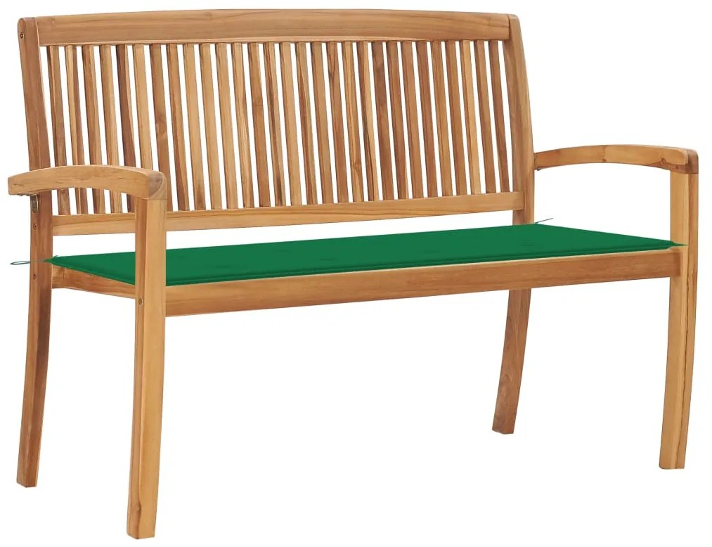 vidaXL Banco de jardim empilhável c/ almofadão 128,5 cm teca maciça