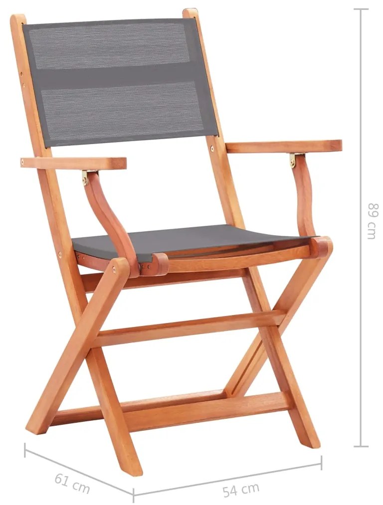 Cadeiras jardim dobráveis 2pcs eucalipto maciço/textilene cinza