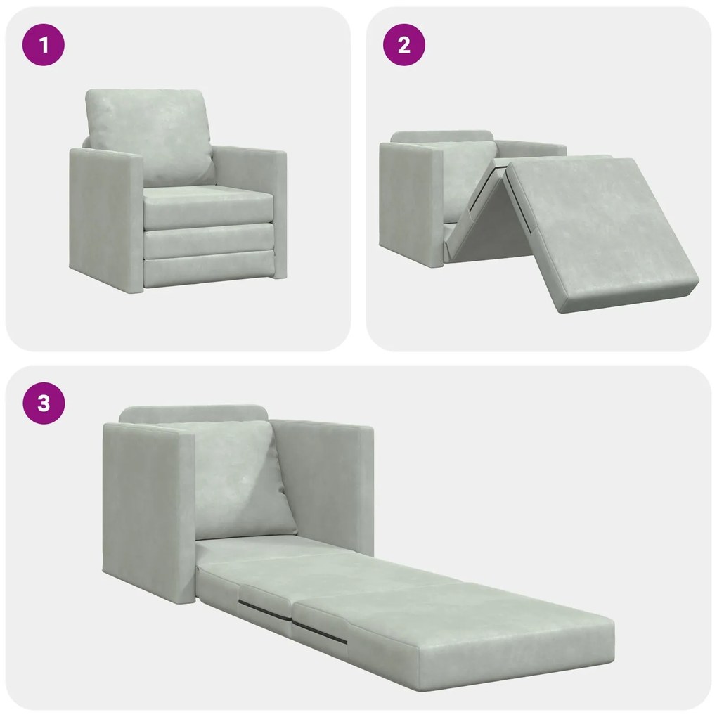 Sofá de Andar vidaXL Individual Conversível Veludo 74x77x81 cm Cinza C