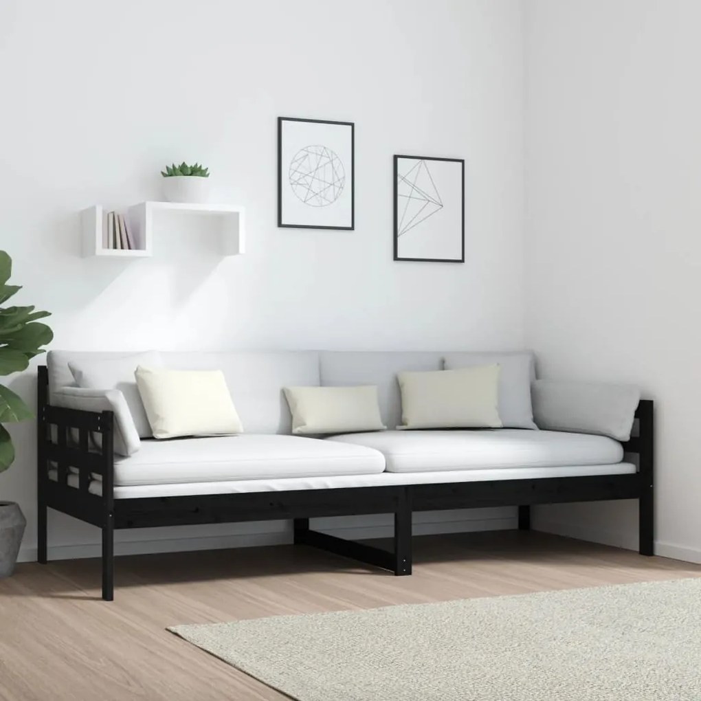Sofá-cama 80x200 cm madeira de pinho maciça preto