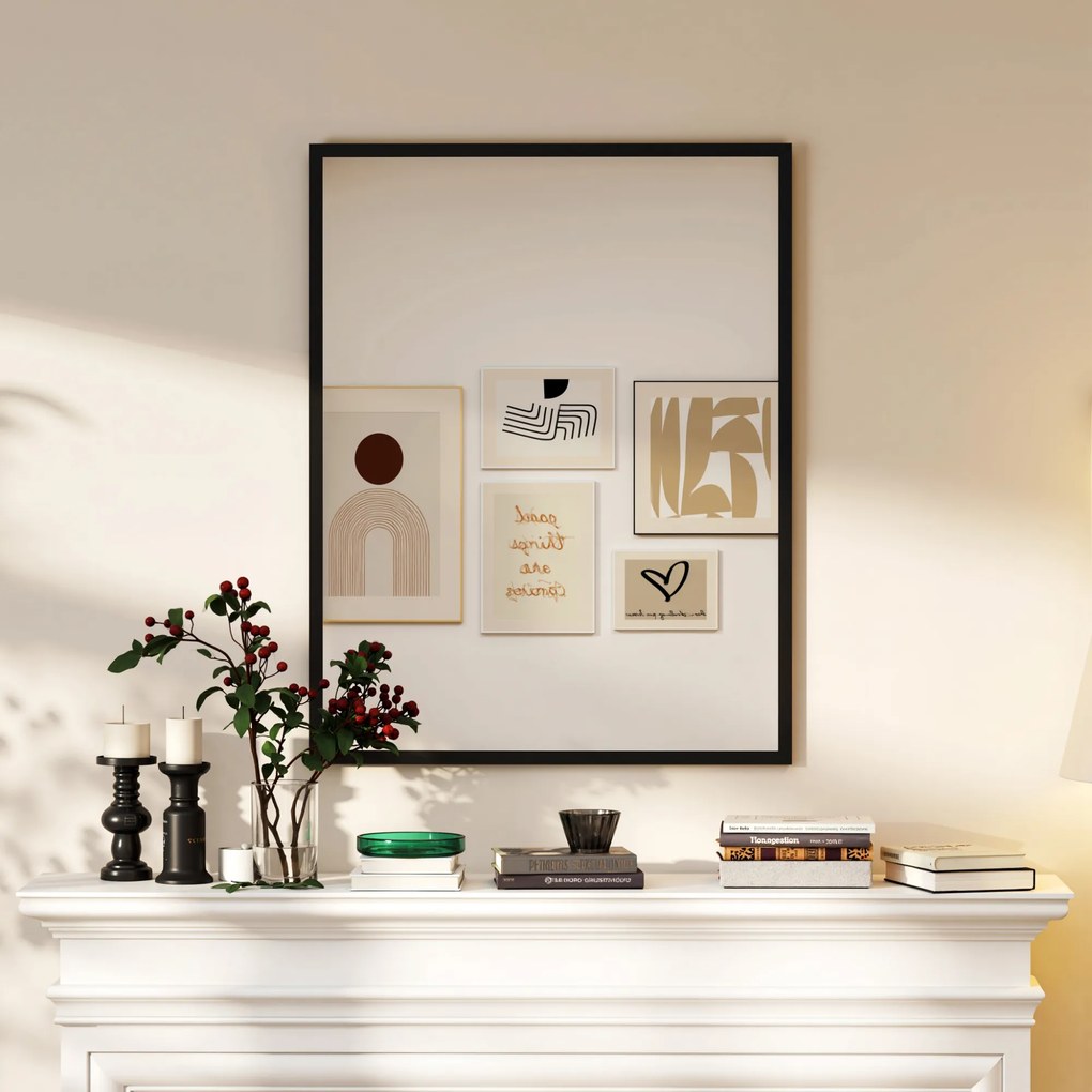 Espelho de Casa de Banho 70x90 cm Espelho de Parede Decorativo para Sala Entrada Corredor Horizontal ou Vertical Preto