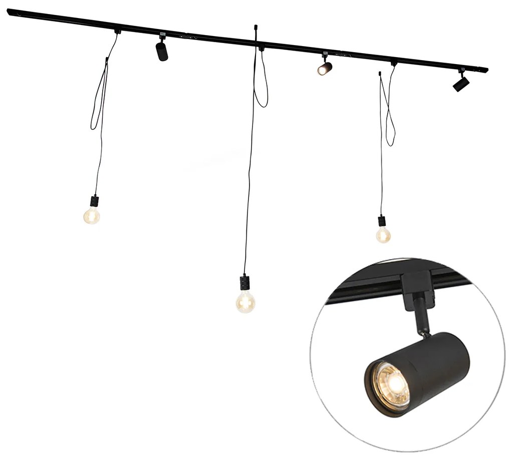 LED Sistema de iluminação de trilho inteligente preto com 3 focos e candeeiro pendente monofásico - Iconic Cavalux Jeana Moderno