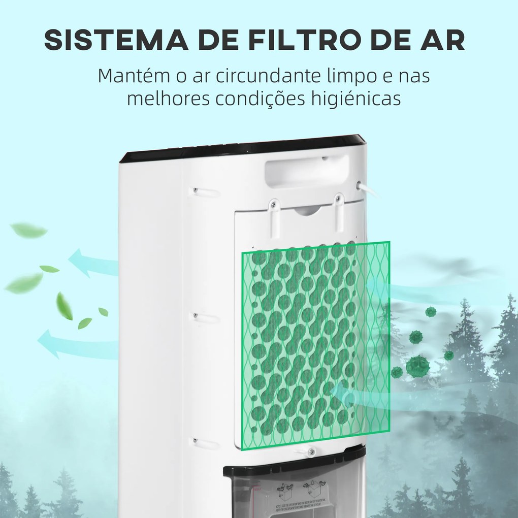 HOMCOM Climatizador Refrigerador de Ar Portátil 3,5 L 3 em 1 Climatizador Humidificador Ventoinha 65W Ecrã LED Controlo Remoto Temporizador Oscilação 3 Velocidades 3 Modos 24,5x27x60 cm Branco