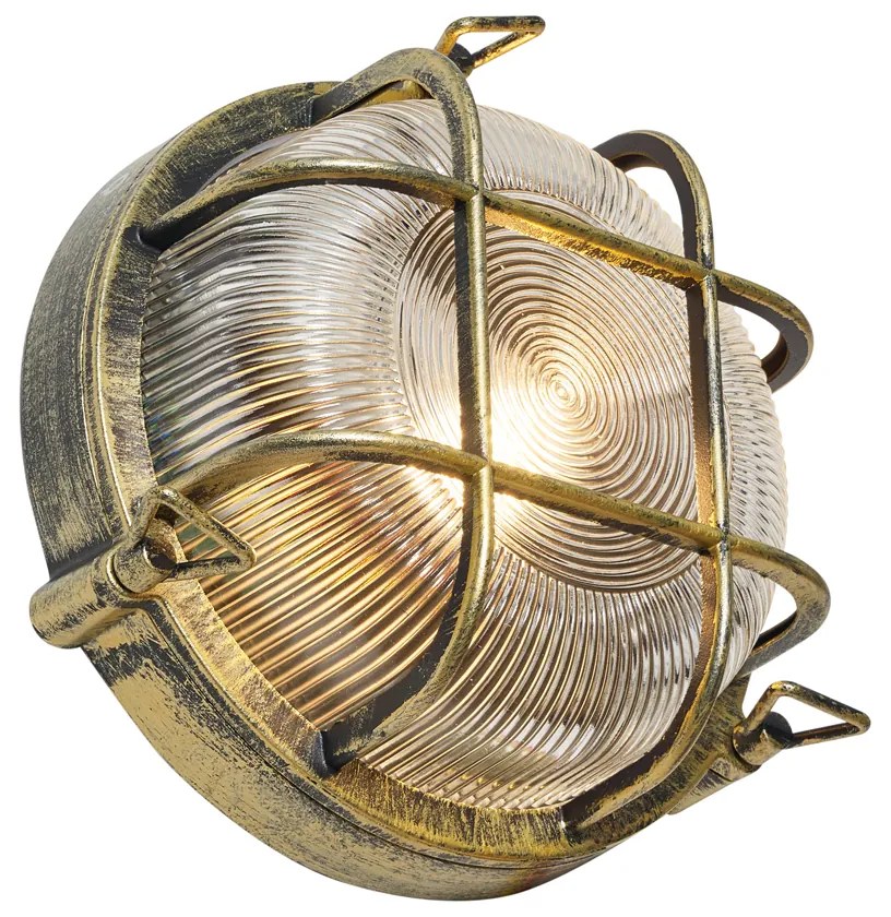 Candeeiro de Parede e Teto Exterior Dourado Antigo Redondo IP44 - Noutica Industrial
