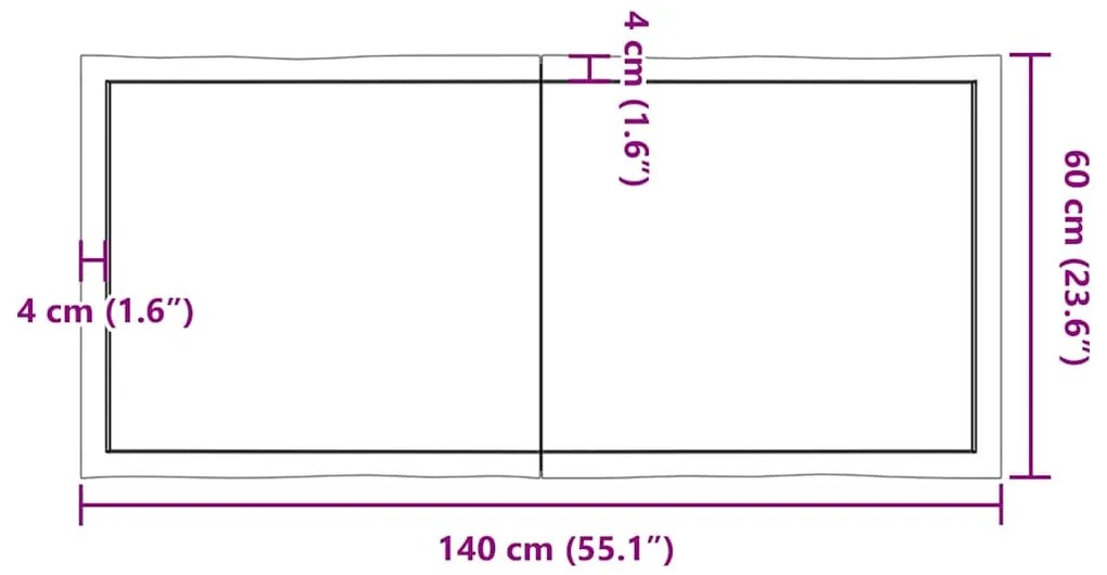 Tampo de mesa com bordas vivas maciço tratado castanho-escuro