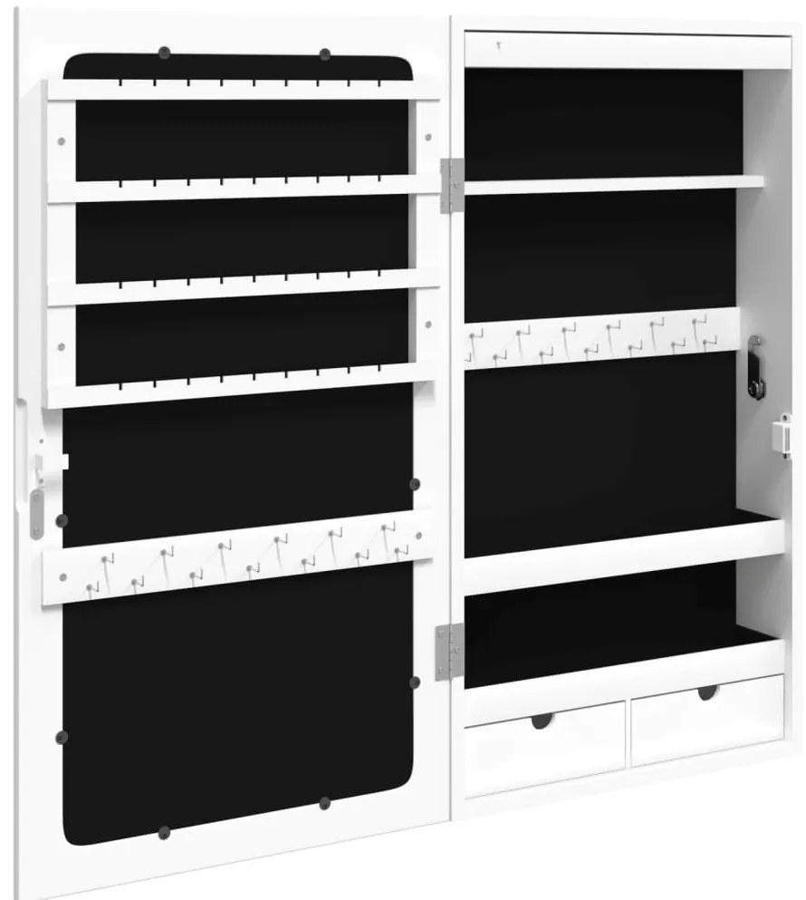 Móvel para joias de parede espelhado com luzes LED branco