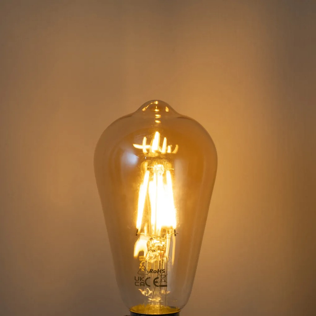 Conjunto de 5 lâmpadas de filamento LED E27 reguláveis ST64 douradas 4,5W 450 lm 2200K