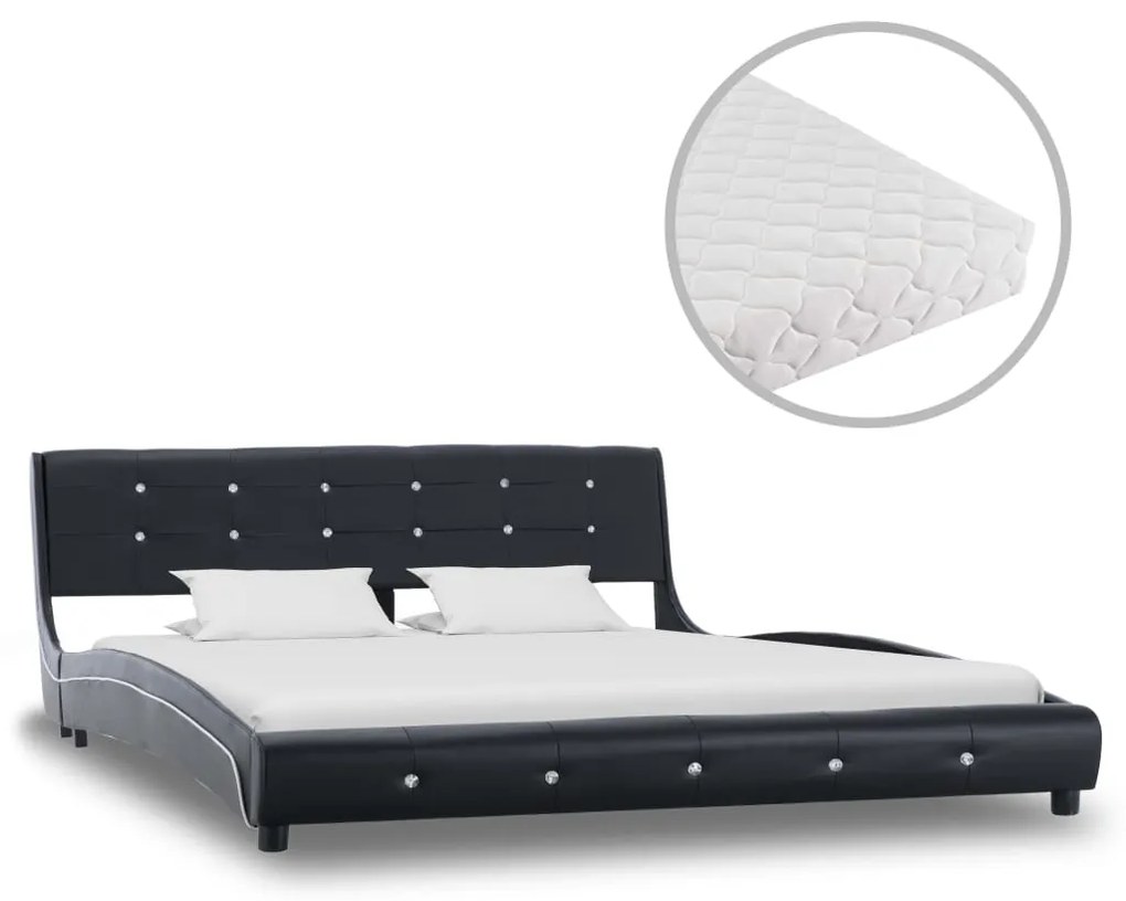 vidaXL Cama com colchão 160x200 cm couro artificial preto