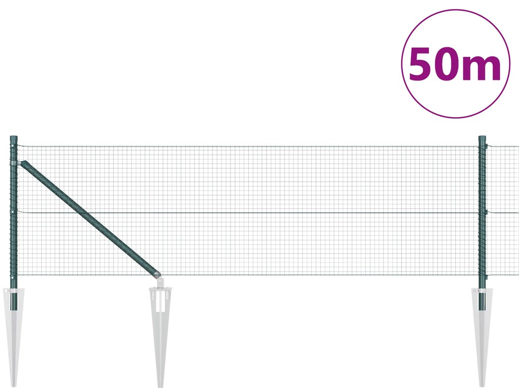Cerca de Arame Soldado com 13 Postes de Estaca Verde 0.4x50 m Aço