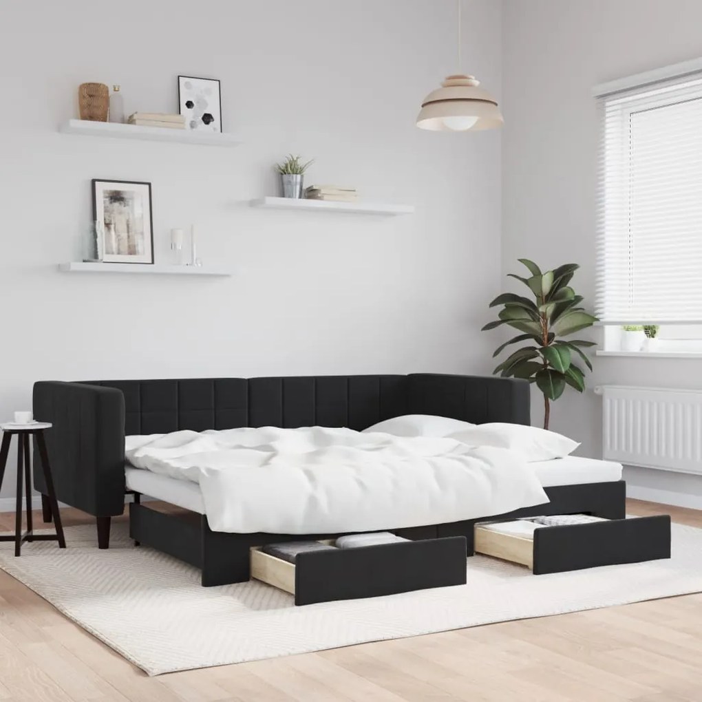 vidaXL Sofá-cama com gavetão e gavetas 90x200 cm veludo preto