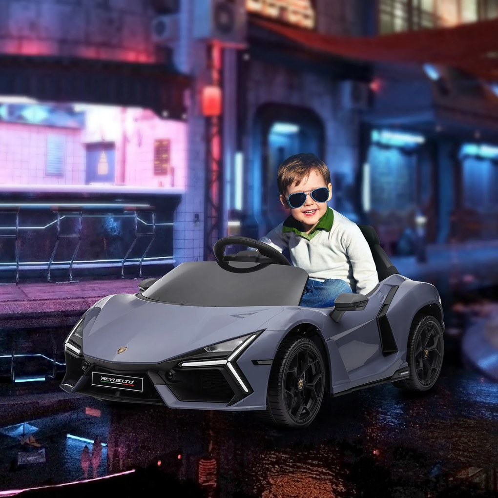 Carro Elétrico para Crianças Carro Lamborghini Revuelto com Bateria 12V Faróis LED e Música 105x60x40 cm Cinza