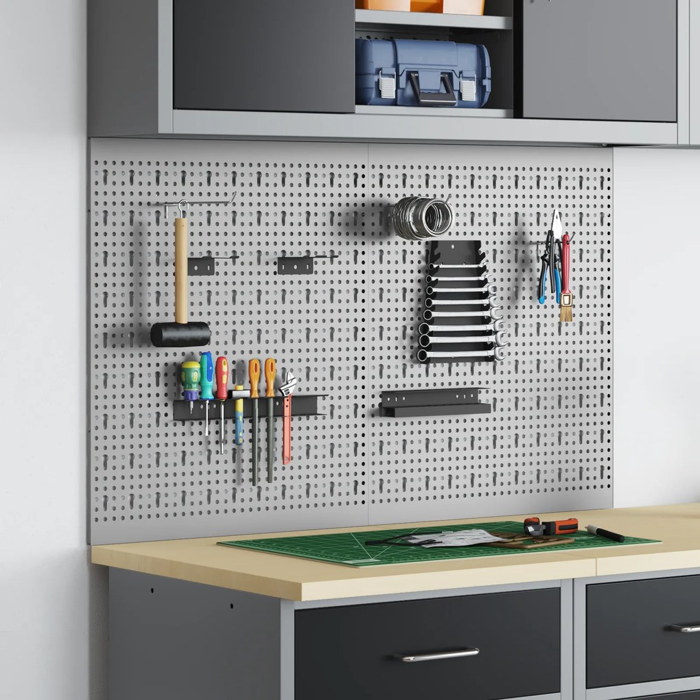 vidaXL Conjunto de 2 Painéis com 8 Acessórios Cinza 50x60 cm em Aço