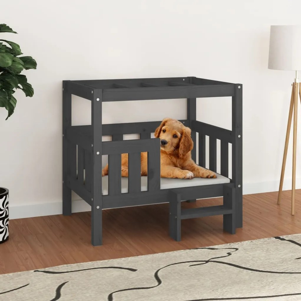 822379 vidaXL Cama para cães 75,5x63,5x70 cm madeira de pinho maciça cinza