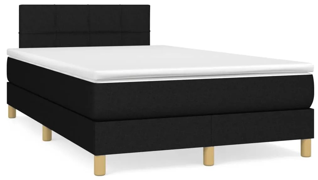 Cama box spring c/ colchão e LED 120x190 cm tecido preto