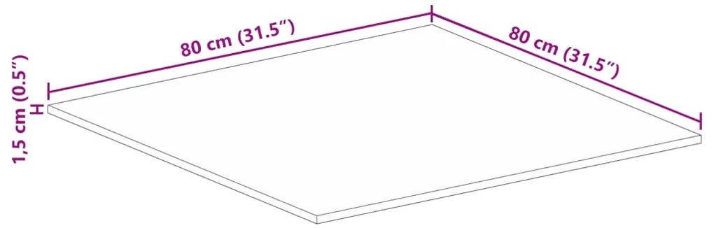 Tampo de mesa quadrado 80x80x1,5 cm mangueira áspera maciça