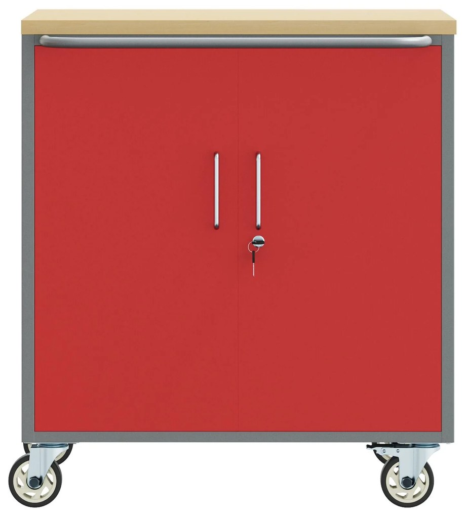 Armário de Ferramentas com Rodas e Portas Fecháveis Vermelho 75x45x85