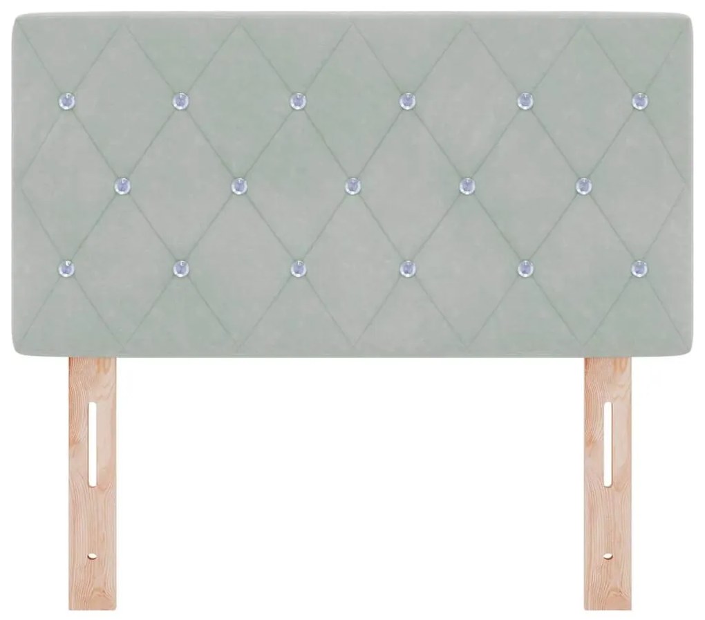 Cabeceira LED com botões de cristal, estofada em cinza claro, 80 cm.