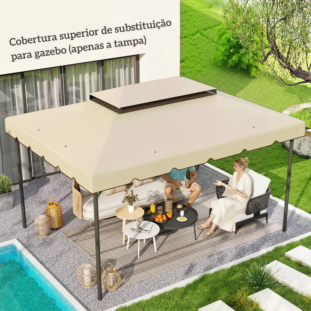 Toldo de Substituição para Pérgola 400x300 (NÃO INCLUIDA)cm com Duplo Teto e 8 Orifícios de Drenagem Bege