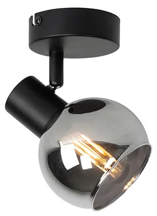 Foco Art Deco Preto com Vidro Fumado - Vidro Art Deco