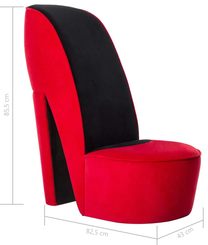 Cadeira estilo sapato de salto alto veludo vermelho
