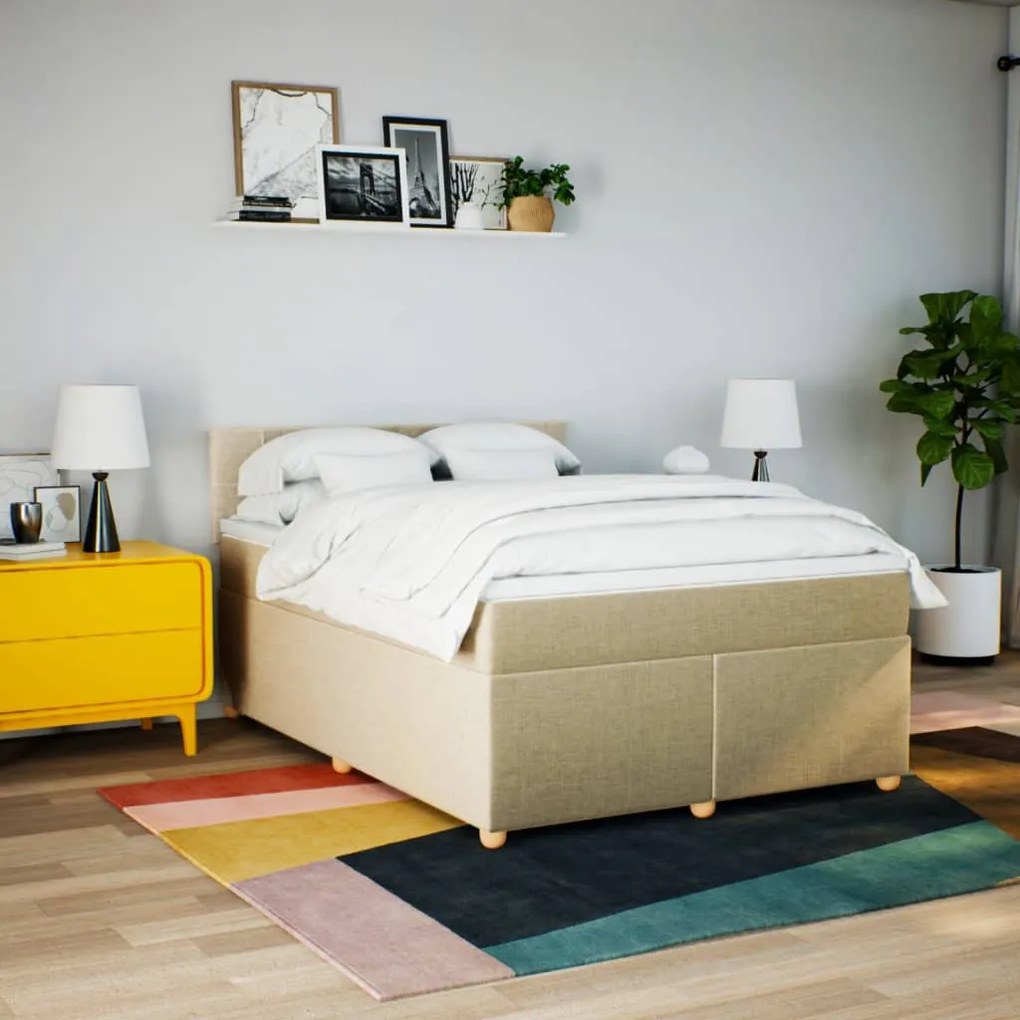 Cama com molas/colchão 140x200 cm tecido cor creme
