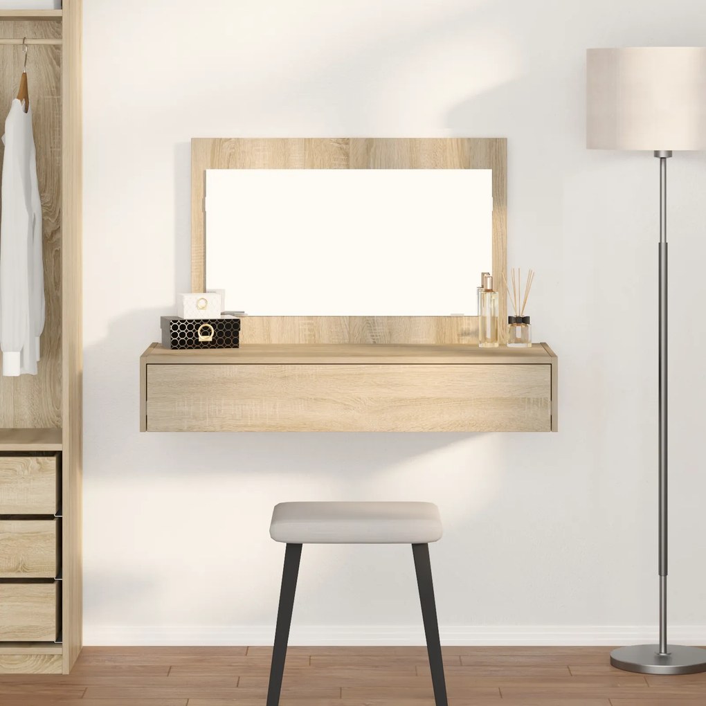 vidaXL Mesa de Maquiagem Suspensa Carvalho Sonoma 100x40x70 cm