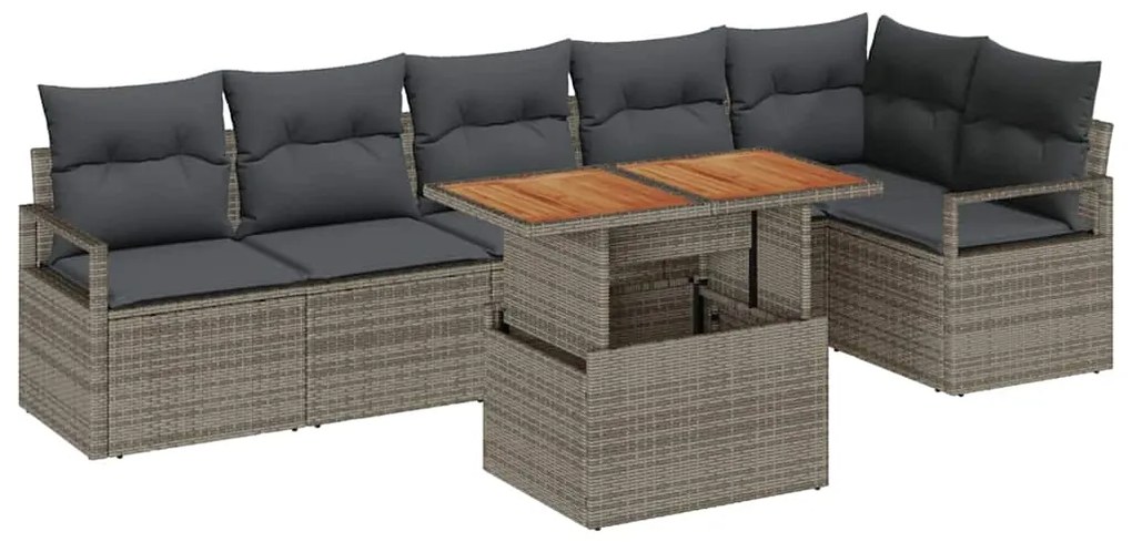 Conjunto de Sofá de Jardim de 7 Peças com Almofadas em Rattan Poliéste