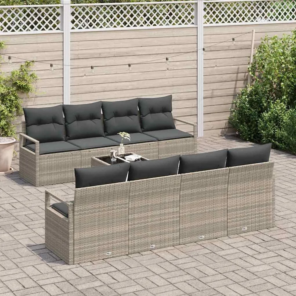 Conjunto de Sofá de Jardim de 9 Peças com Almofadas Cinza Claro de Rat