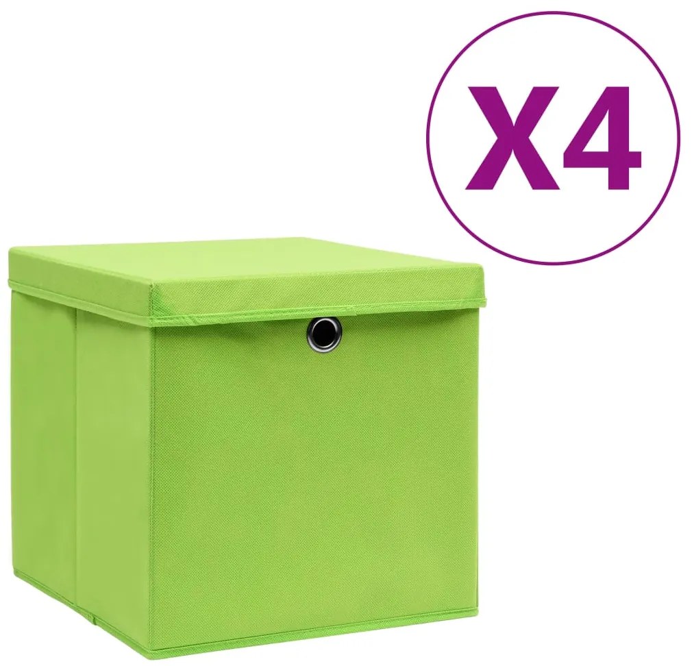 Caixas de arrumação com tampas 4 pcs 28x28x28 cm verde