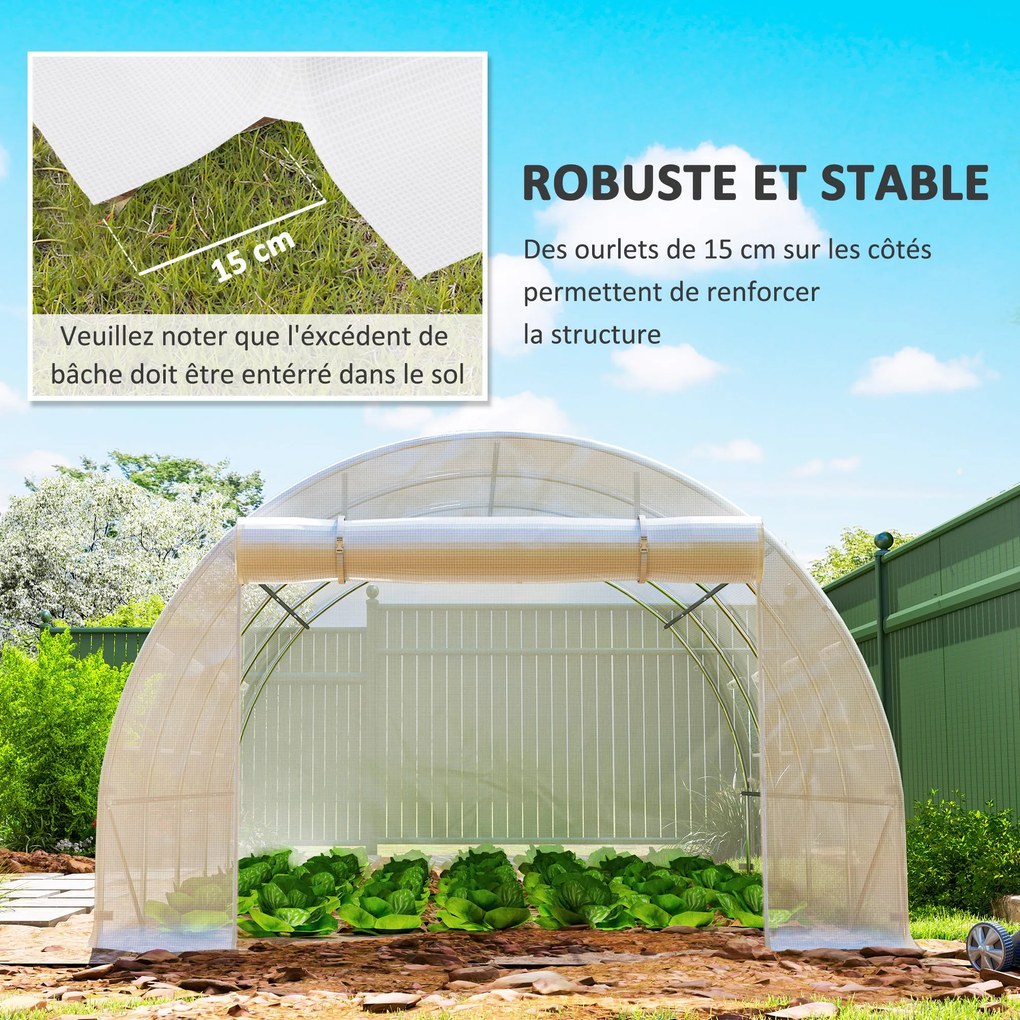 Lona de substituição para estufa em túnel de 12 m² (4 x 3 x 2 m) (ESTRUTURA NÃO INCLUIDA), PE anti-UV e impermeável, com 8 janelas + porta enrolável c