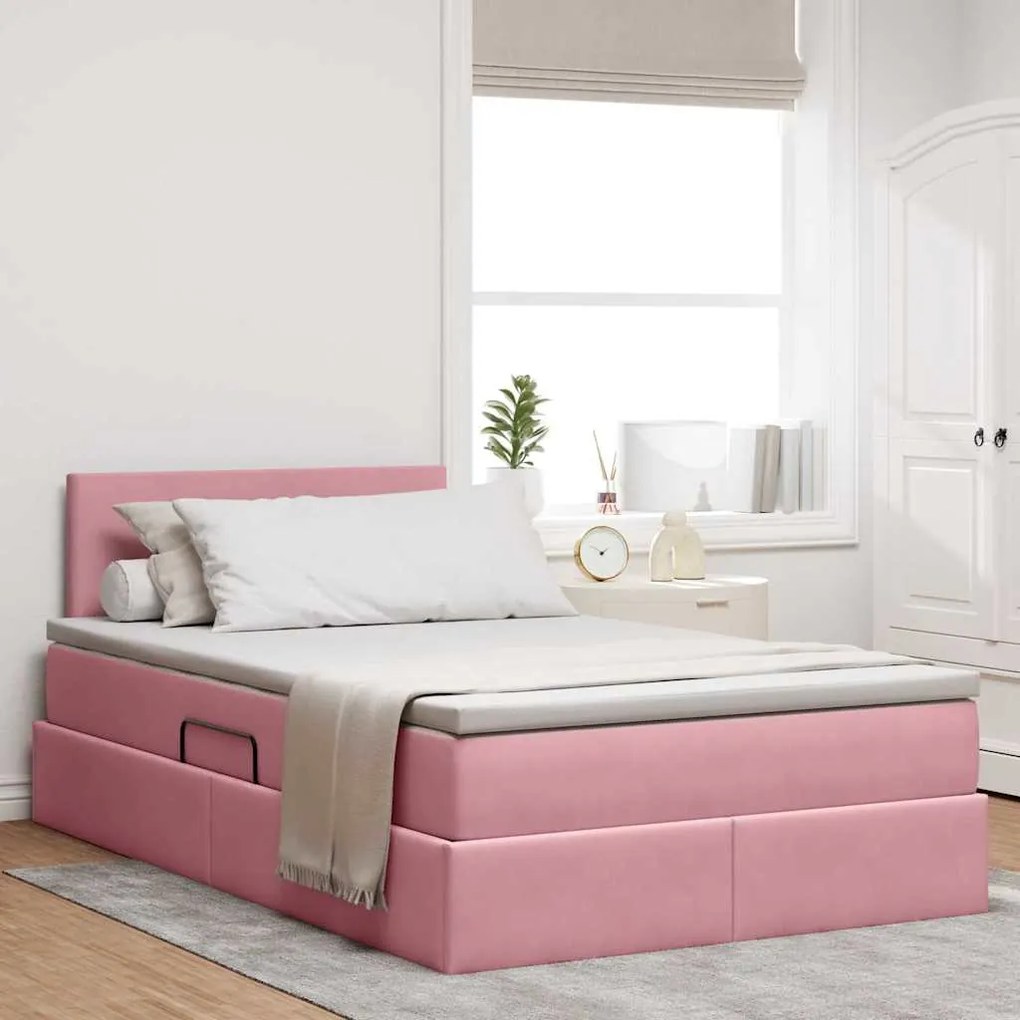 vidaXL Cama com arrumação e LED com colchão Rosa 120 x 200 cm Veludo