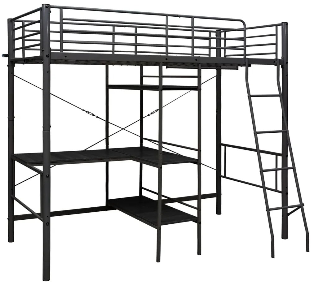 Beliche com secretária 90x200 cm metal preto
