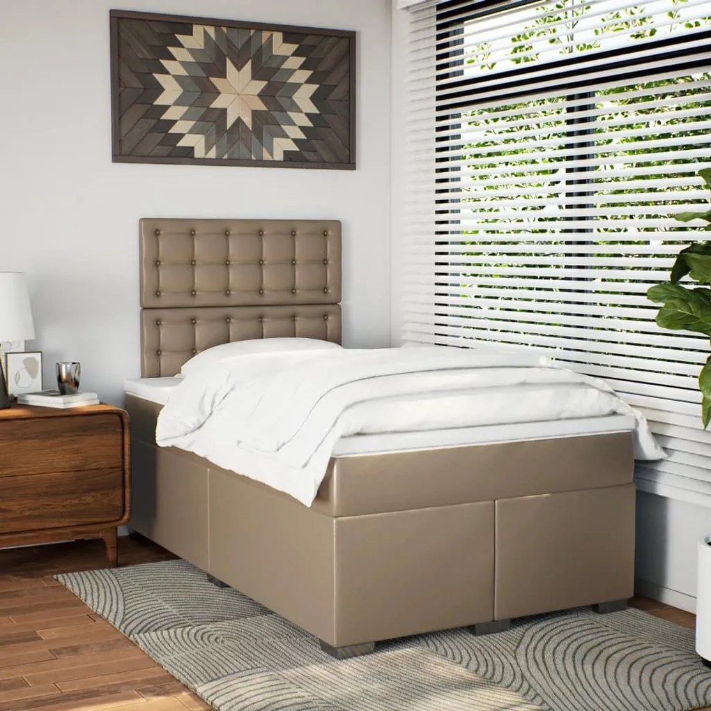 Cama com molas/colchão 120x200 cm couro artificial cappuccino