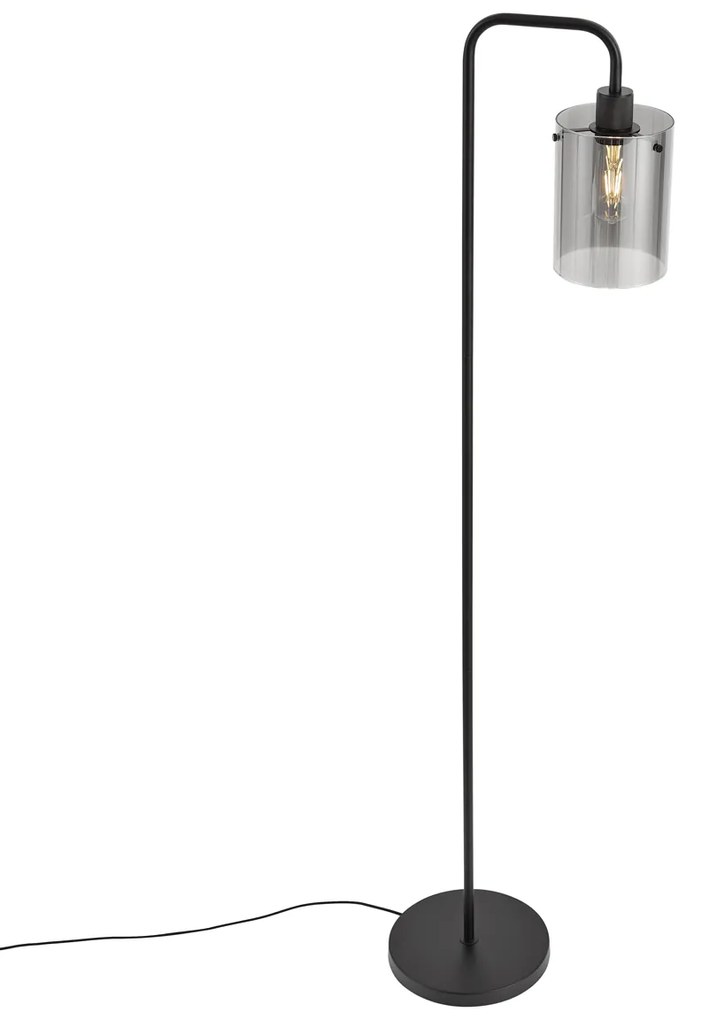 Candeeiro de pé de design preto com vidro fumado - Domo Moderno