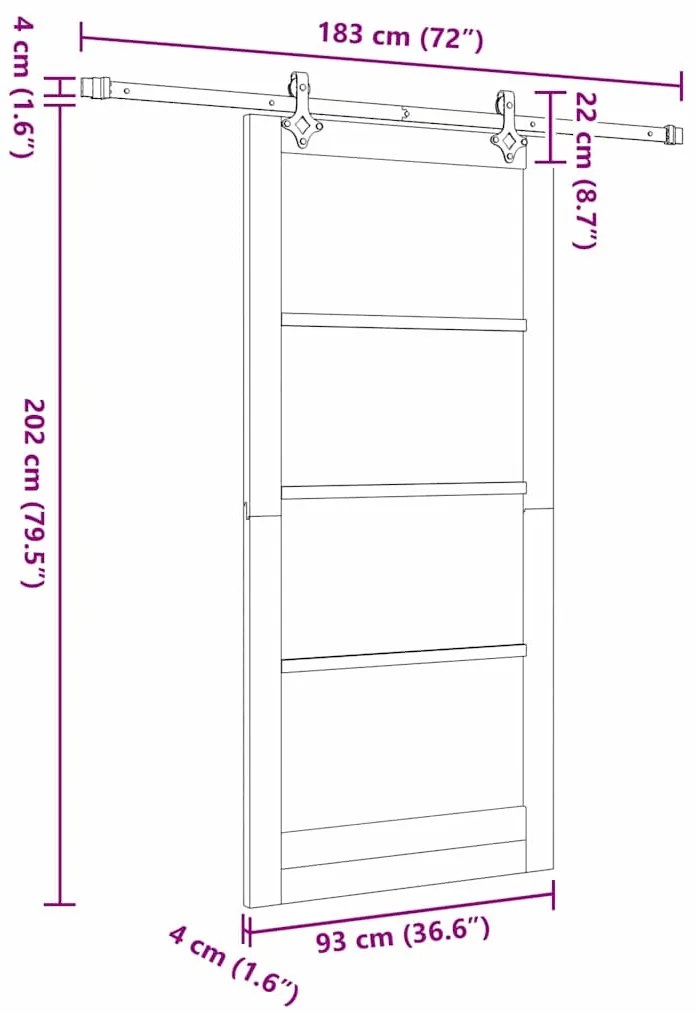 Porta Deslizante vidaXL com Conjunto de Ferragens Branco 93x202 cm Mad