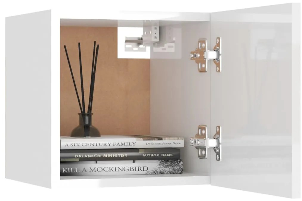 6 pcs conjunto de móveis de TV contraplacado branco brilhante