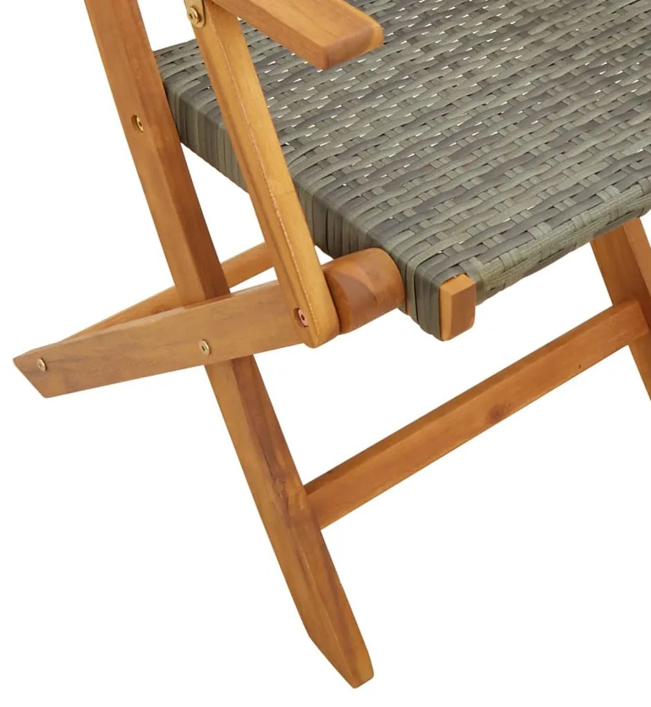 3 pcs conjunto de bistrô vime PE e madeira maciça cinzento