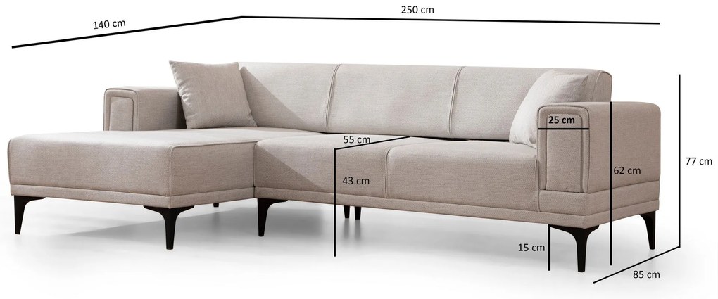 Sofá-cama de canto Horizon – Ecru – 140x250 cm